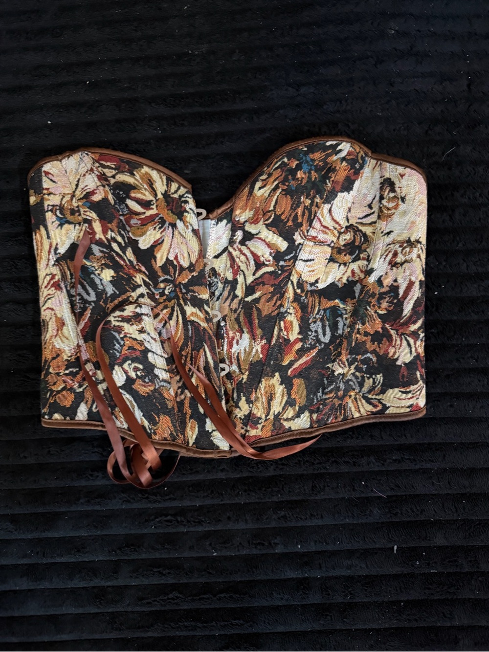 Amazon Floral Tapestry Corset Top in Black, Brown, Cream and Rust